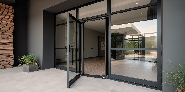 Interior glass door, room divider. A trademark of modern appearance